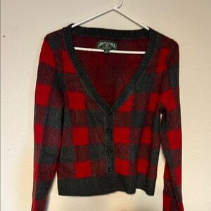 American Eagle Outfitters Red and Gray Cardigan Sweater